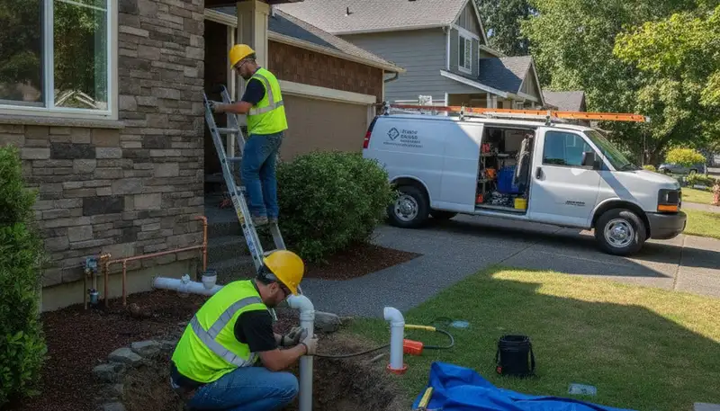 Portland, OR plumber repairing a residential pipe for plumbing repair services