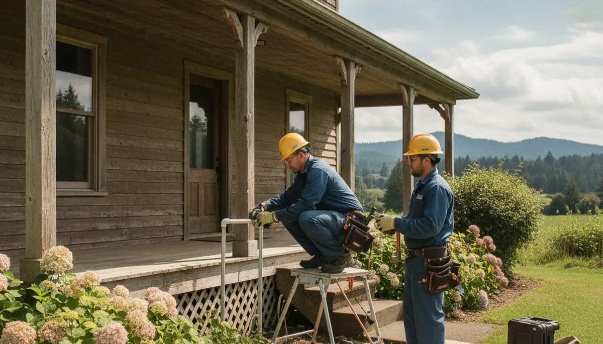Portland, OR plumbing repair technician servicing a residential pipe leak