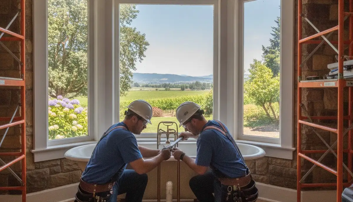Portland, OR plumbing repair technician servicing a residential pipe leak
