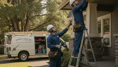 Portland, OR plumbing repair technician servicing a residential pipe leak