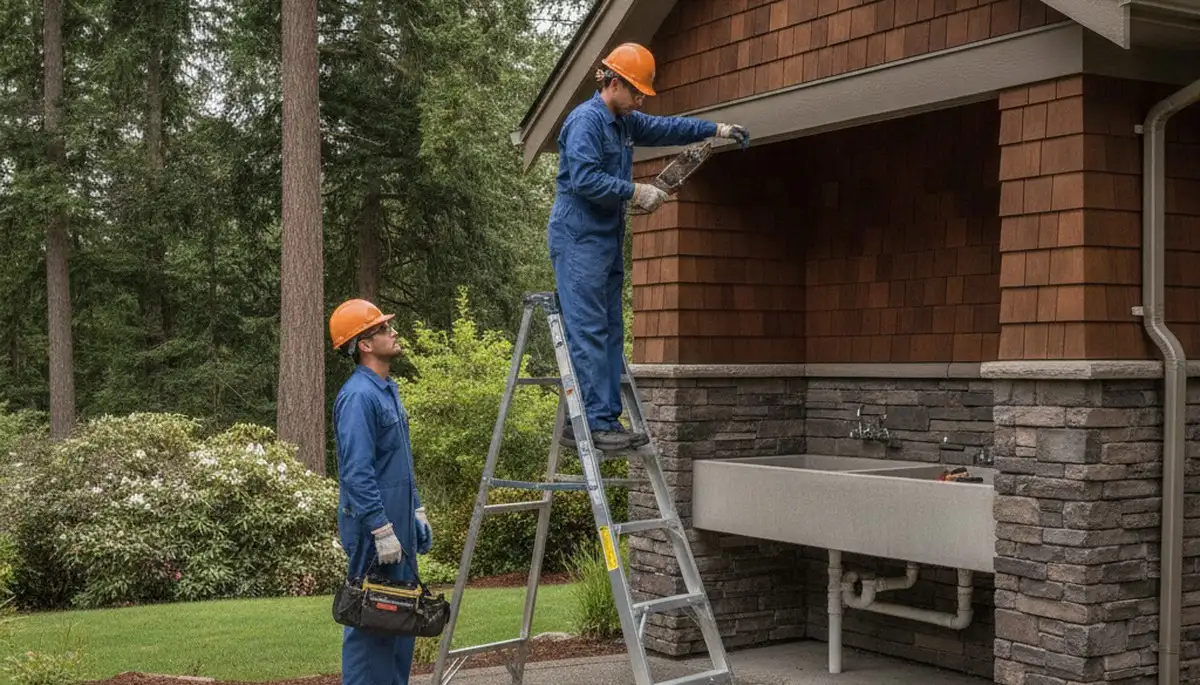 Portland, OR plumbing repair technician servicing a sink leak for a local home