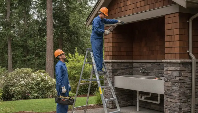 Portland, OR plumbing repair technician servicing a sink leak for a local home