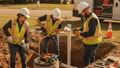 Septic repair crew servicing Portland, OR home plumbing system