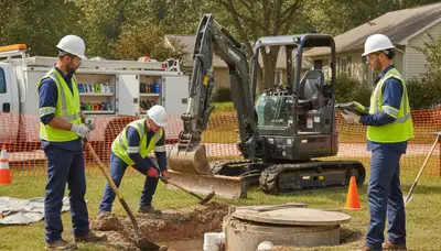 Portland, OR septic repair technician inspecting a residential plumbing system at a home