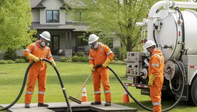 Portland, OR plumber cleaning a septic tank for home plumbing maintenance