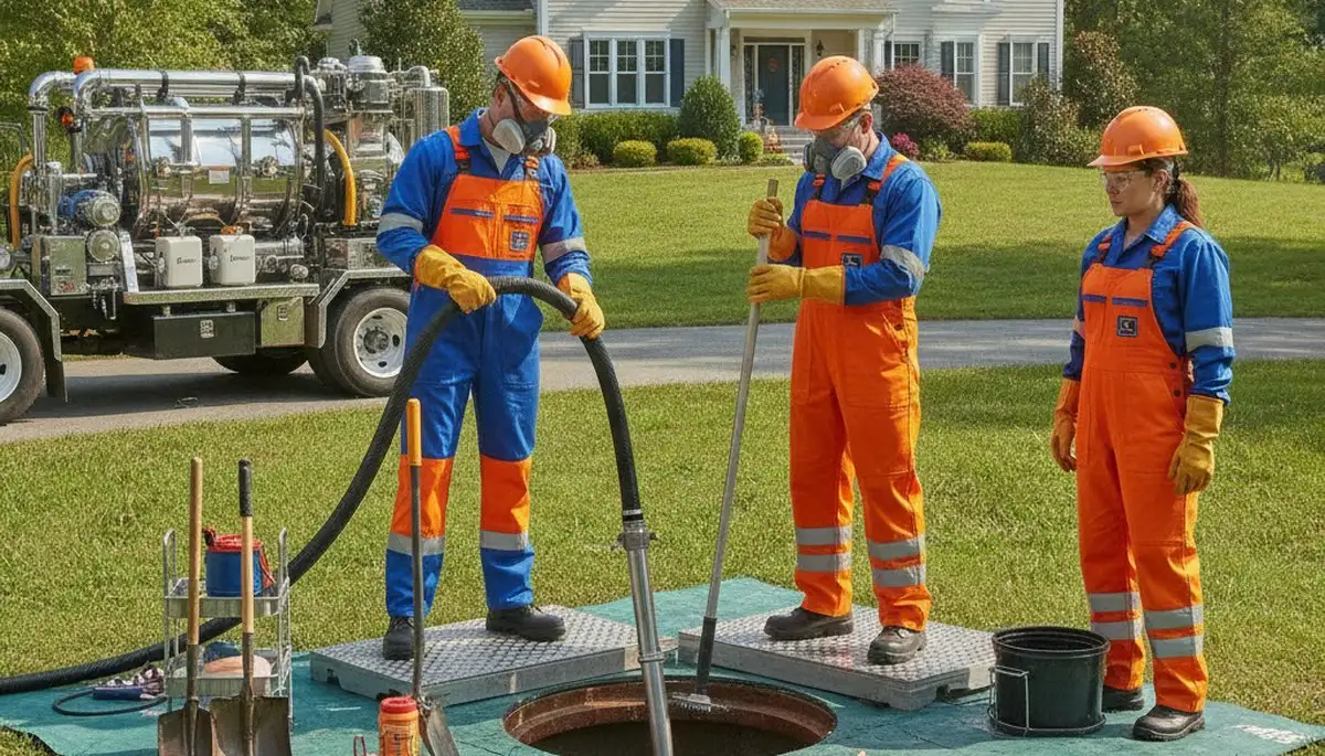 Portland, OR plumber cleaning a septic tank for residential plumbing maintenance