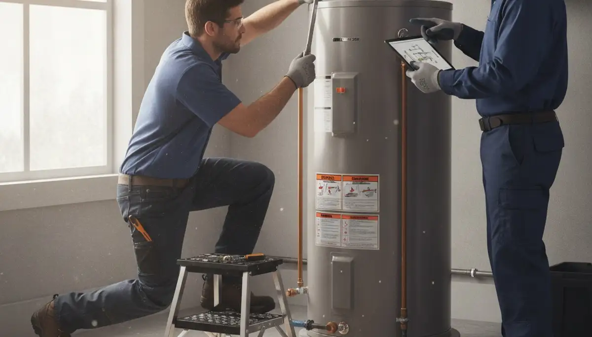 Portland, OR plumber repairing a water heater for reliable home plumbing service