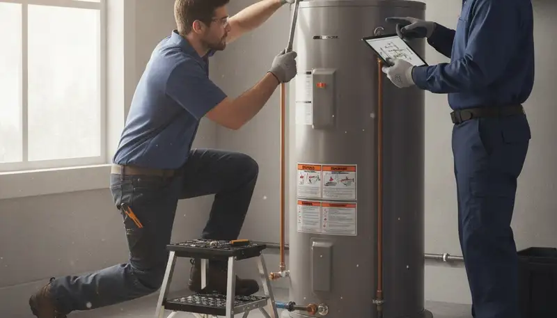 Portland, OR plumber repairing a water heater for reliable home plumbing service